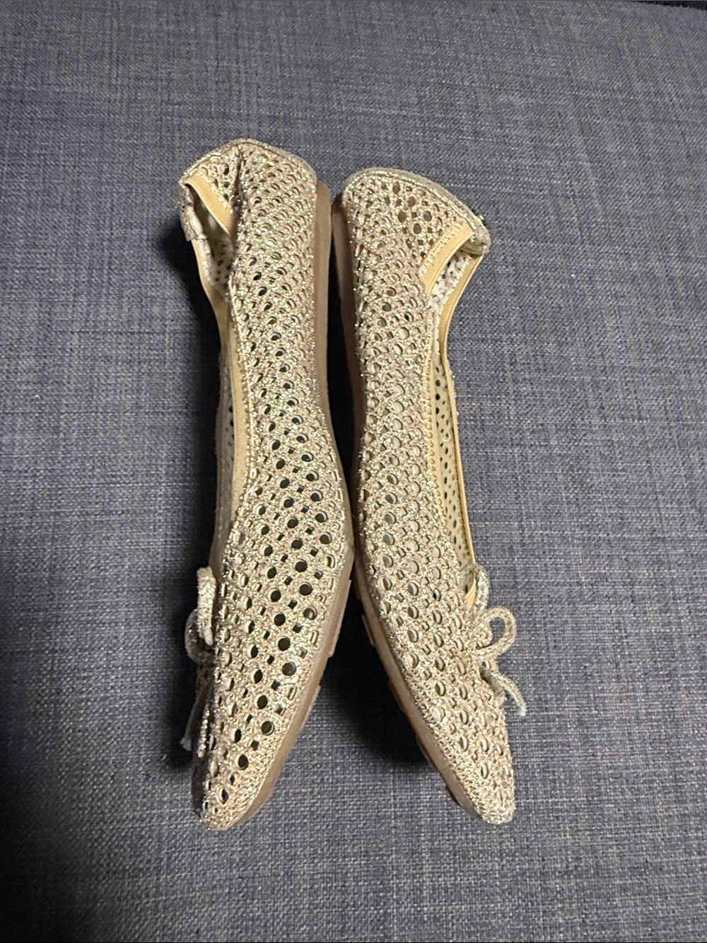 NWOT Stuart Weitzman Glittered Champagne Bow Flats - Picture 6 of 7